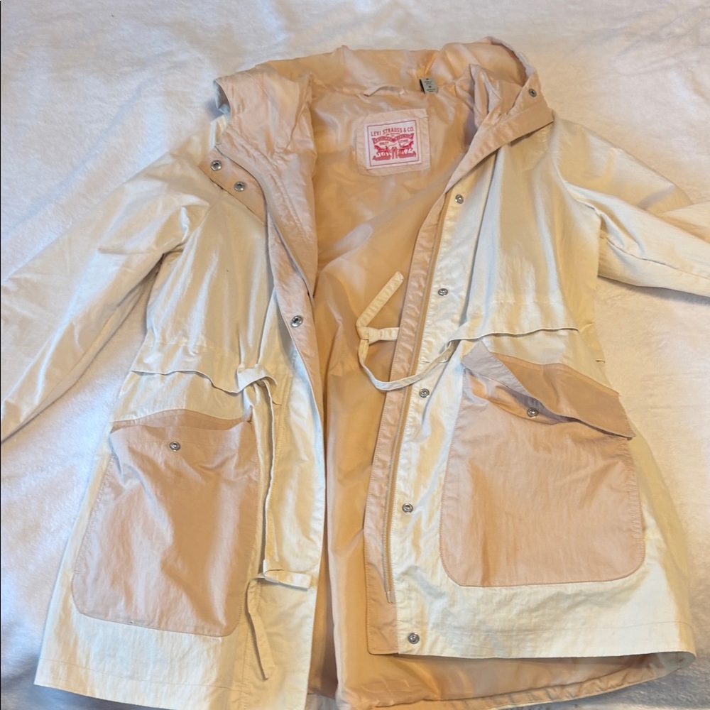 Beige Hooded Jacket with Pockets